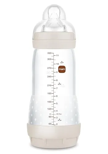 MAM Anti-Kolik-Flasche ab 4 Monaten, 320 ml, mit 3 Schnelligkeits-Saugern, aus Silikon, selbststerilisierend und leicht zu reinigen, MAM Easy-Start, Anti-Colic, matt-neutral, 1 Stück