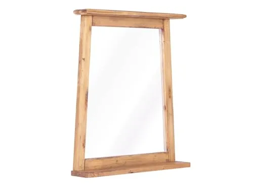 Woodkings® Bad Spiegel Rangun 70x77 cm - Dekorative Wandspiegel mit trapezförmigem Massivholzrahmen und praktischer Ablagefläche. Perfekt für Ihr Bad, schützt die lackierte Holzoberfläche und fügt stilvolle Akzente hinzu.