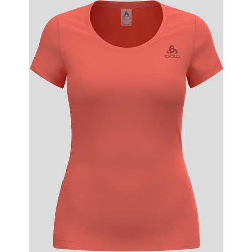 Odlo Women's Active F-dry Light ECO T-Shirt in Living Coral (30875) XS - Sportunterwäsche für Damen mit innovativer F-Dry-Technologie für schnelles Trocknen und hervorragendes Feuchtigkeitsmanagement. Hergestellt aus 88% recyceltem Polyester für nachhaltigen Komfort.