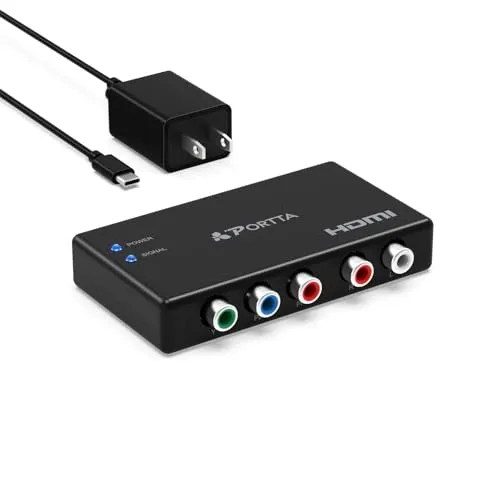 Portta Component zu HDMI Konverter RGB YPbPr + R/L to HDMI Converter Video (YPbPr) Audio zu HDMI Adapter 1: 1 Übertragung Unterstützung HD 1080P für PS2 PS3 STB Xbox360 DVD HDTV/Projektor/Monitor