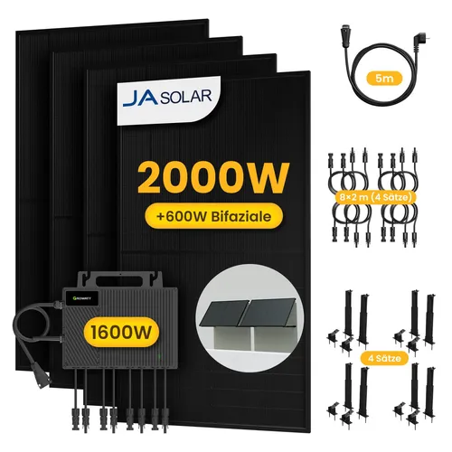 Powerness Balkonkraftwerk 2000W – JA Solar Bifacial Module & Growatt Wechselrichter
