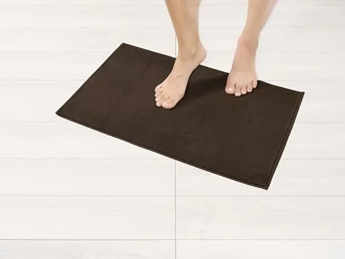 Hammetex 100% Baumwolle rutschfeste Badematte, 43x61 cm Badvorleger für Badezimmer WC, Saugfähig Schnelltrocknend Waschbar Bad Fußmatten, Braun