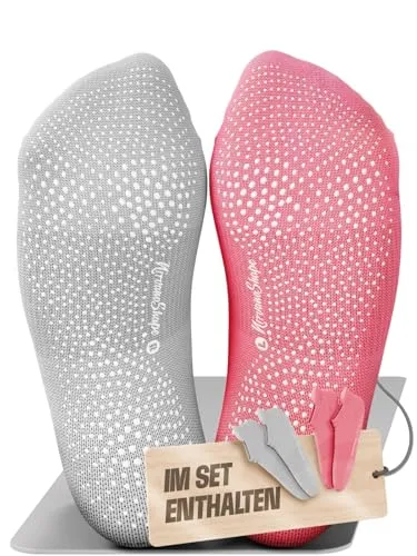 NirvanaShape Yoga & Pilates Socken [2 Paar, 36-38, Grau & Rosa] - Rutschfeste Yogasocken mit ABS Noppen für Damen u. Herren - Anti-Rutsch Stoppersocken aus bequemer Baumwolle [ÖKO TEX zertifiziert]