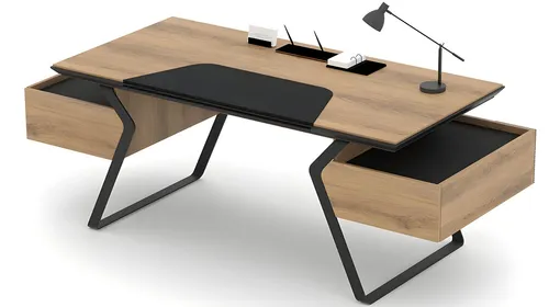 Schreibtisch mit 2 Schubladen – Modern und Praktisch - Moderner Schreibtisch in Beige mit 2 Schubladen für optimalen Stauraum. Ideal für Ihr Arbeitszimmer, pflegeleicht und robust mit einer Breite von 90 cm und Länge von 220 cm.