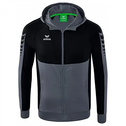 Erima Herren Six Wings Trainingsjacke mit Kapuze, slate grey, S - Trainingsbekleidung mit weichem Cotton Touch Material für höchsten Tragekomfort. Hoher Kragen mit Kapuze und praktische Reißverschlusstaschen bieten zusätzlichen Nutzen.