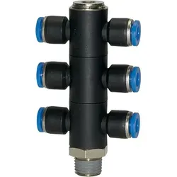 Riegler T-Mehrfachverteiler »Blaue Serie«, 6-fach, drehbar, R 3/8 a. Ø 8mm