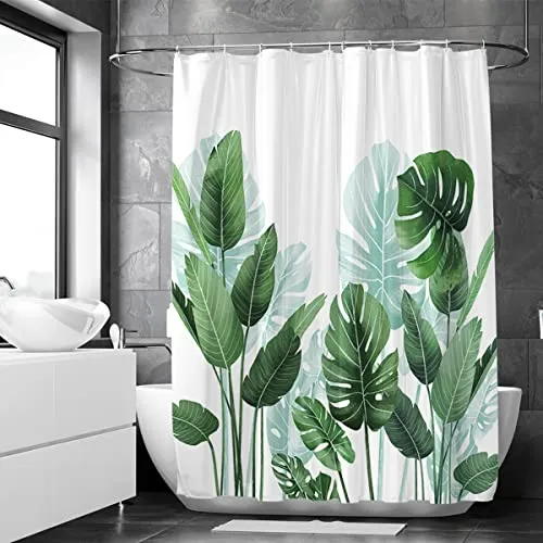 Loti Living Duschvorhang 180x200 cm - Grün Strelitzia Pflanzen Design - Anti Schimmel & Waschbar – Stoff aus Textil – Wasserdicht – Inkl. 12 Ringe – Badewannenvorhang für Dusche & Bad - Polyester