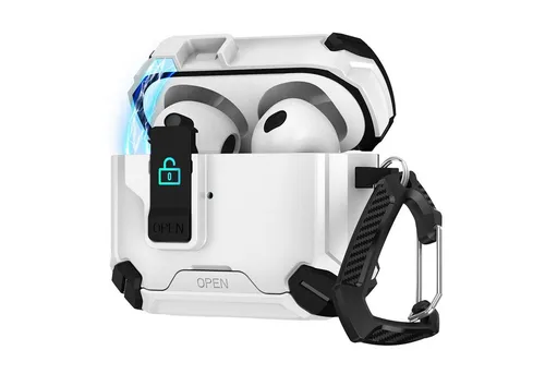 CoolGadget Kopfhörer-Schutzhülle Defender Hülle für Apple AirPods 3 magnetisch mit Karabiner, 360° Full-Body Case Schutzhülle Handy Standfunktion magnetisch ladbar