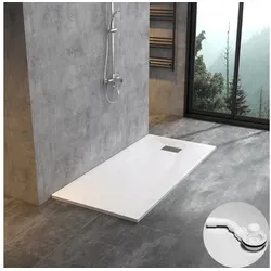 WITEN&NOCK Duschwanne SMC Duschtasse Superflach Rutschfest Duschwanne Steinoptik mit Siphon, rechteckig, SMC, L: 80-180cm, B: 70-90cm weiß rechteckig | 160 cm x 3.2 cm x 90 cm