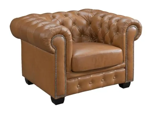 Vente-unique-Chesterfield Ledersessel - Büffelleder - Karamellbraun - Brenton