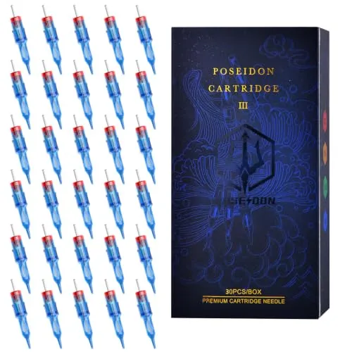 POSEIDON V3 Tattoo Patrone Nadeln 30Pcs mit Membran Sicherheit Patronen Einweg Tattoo Nadel für Tattoo Künstler Runde Liner (1007RL)