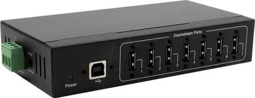 EXSYS 11217HMVS - USB 2.0 7-Port Industrie-Hub - Robuster USB-Hub mit 7 Ports, 15 kV ESD-Schutz und vielseitiger Montagemöglichkeit für Industrieanwendungen.