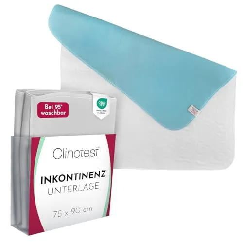 Clinotest Inkontinenzunterlage – Oeko-TEX Zertifiziert, wasserdicht, atmungsaktiv, waschbar, 75x90 cm, absorbierender Matratzenschoner für Inkontinenz & Feuchtigkeitsschutz – Weiß/Blau
