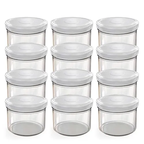 Oputec 12 x 230 ml Einmachgläser mit Schraubdeckel Weiß – Perfekt für Marmeladen, Konfitüren und mehr, kleine Gläser mit Deckel, ideal als Mini-Marmeladengläser und Schraubgläser