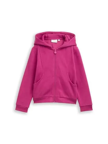 TOM TAILOR Mädchen Cropped Hoodie Sweatjacke mit Rückenprint - Funktionsjacke mit glitzerndem Text-Print, seitlichen Eingriffstaschen und weichem, pflegeleichtem Baumwoll-Polyester-Mix für Komfort und Wärme. Ideal für lässige Outfits!