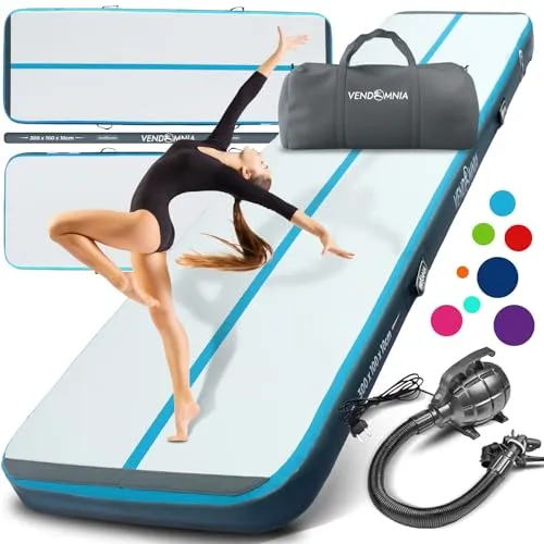 VENDOMNIA Airtrack Matte, 10/20cm hohe aufblasbare Gymnastikmatte in Länge 1/2/3/4/5/6/7/8 m, mit elektrischer Pumpe & Tasche, Tumbling Matte, Turnmatte, Trainingsmatte, Fitnessmatte, Sportmatte,Yoga