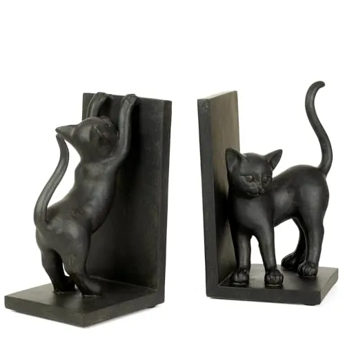 Moritz 2er Set Buchstützen Katze - Buchstützen fürs Kinderzimmer, charmantes Katzenpaar aus Polyresin, ideal für die kreative Gestaltung von Regalen und zur Förderung der Leselust bei Kindern.