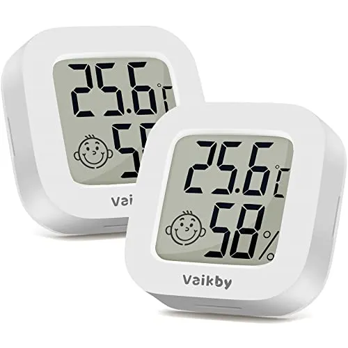 Vaikby Mini Digital Thermometer Hygrometer innen 2 Stück, raumthermometer zimmerthermometer temperatur und luftfeuchtigkeitsmesser, Hochgenauer temperatursensor für Gewächshausautos, Home, Office