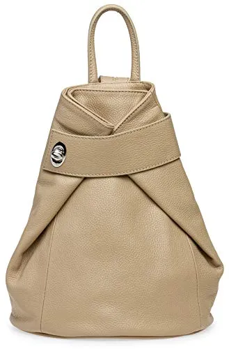 Caspar Großer Damen Leder Rucksack Eleganter City Backpack - CLASSIC LINE - Modell No.790 - Made in Italy, Farbe:sand, Größe:Groß (BxHxT ca. 29x35x13 cm)