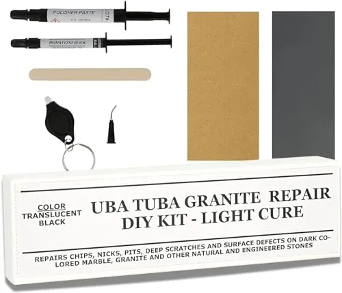 UBA Tuba Fliesenreparaturset Granit & dunkle Naturstein Reparatur-Set I Fliesen ausbessern & Arbeitsplatten mit Leichtigkeit in Minuten wiederherstellen | Für Quarz, Korian, Acryl, Fiberglas