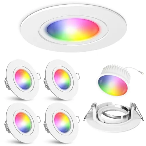 linovum Einbaustrahler 4er Set - Smartes WLAN Modul für Alexa & Google - 4er Set Deckenspots mit RGBWW-Farbwechsel, steuerbar per App oder Sprache. Kein Hub nötig, einfach per WiFi verbinden. Ideal für modernes Zuhause!