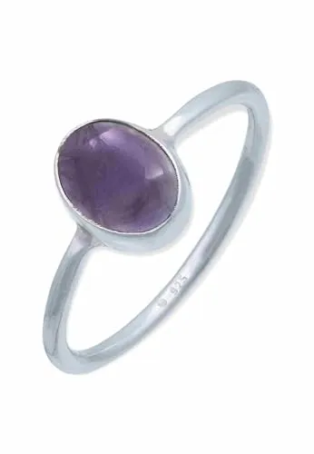 mantraroma Ring Damen Silber 925 Amethyst Edelstein lila schlicht modern