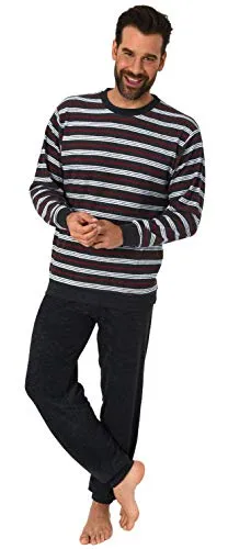 Eleganter Herren Frottee Pyjama Schlafanzug lang mit Bündchen - auch in Übergrössen 61505, Farbe:schwarz, Größe2:60