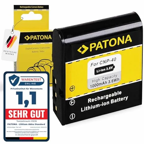PATONA NP-40 Akku 1000mAh Ersatzakku kompatibel mit Casio EX-Z1050 EX-Z1080 EX-Z1200 Exilim EX-P505 EX-Z1000 Benq DC-P500 Praktica DVC 10.10FHD NP40 NP 40
