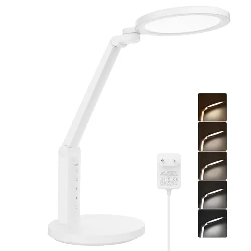 mafiti Schreibtischlampe LED Dimmbar Tischlampe, 88-LEDs Nachttischlampe Leselampe Tageslichtlampe mit 6 Farb und 5 Helligkeitsstufen，45-Min Timer und Lesemodus für Kinder, Büro, Weiß