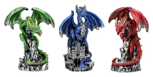 Figuren Shop GmbH Fantasy-Figur Drachenfiguren 3er Set - Bunte Welten Eroberer - Fantasy Dekofigur