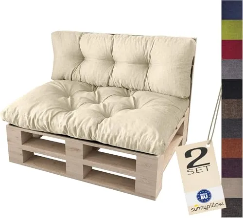 sunnypillow Palettenkissen Auflage Set für Europaletten - Auflagen & Polster für Sofas, wasserabweisend und ideal für Komfort im Innen- und Außenbereich. Beim Kauf von 3 Sets erhalten Sie ein kostenloses Seitenkissen!