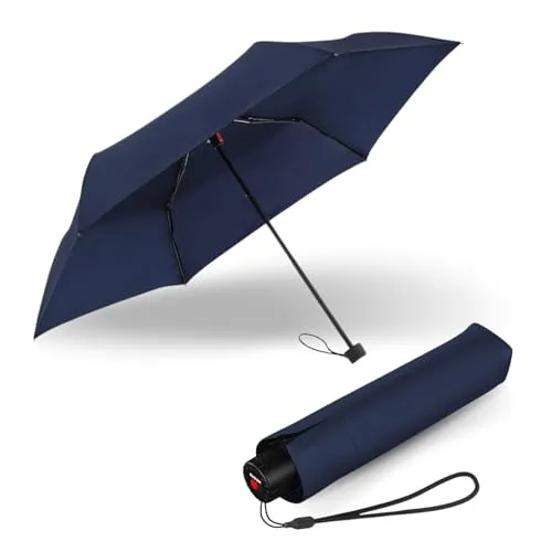 Knirps C.050 Regenschirm Navy mit Schirmtasche I Kleiner Handöffner Taschenschirm I Windstabil & Leicht I Mini
