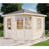 Alpholz 5-Eck Gartenhaus Monica aus Massiv-Holz - Gerätehaus mit 40 mm Wandstärke, ideal für Gartengeräte oder als gemütliche Gartenlaube. Inklusive Montagematerial für eine einfache und langlebige Nutzung.