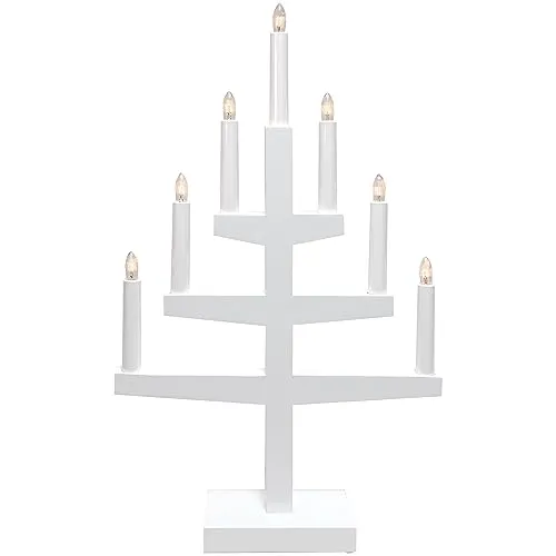 EGLO Kerzenständer Weihnachten mit 7 künstlichen Kerzen, Kerzenleuchter skandinavisch aus Holz in Weiß, Weihnachtsbeleuchtung Fenster warmweiß, mit Kabel, E10 Fassung, 54 cm