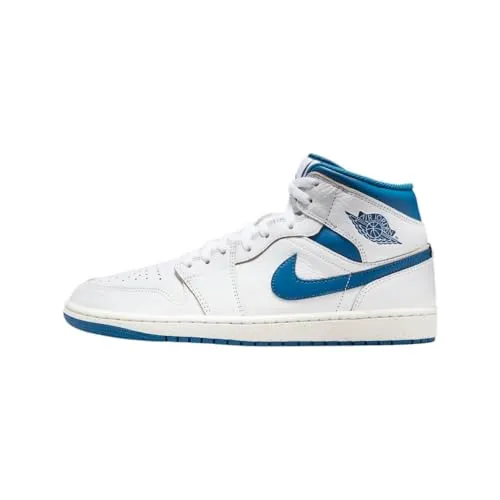 Nike Air Jordan 1 Mid Herren Sneaker Sneaker Basketball Mode Schuhe, Weißes industrielles blaues Segel, 45.5 EU