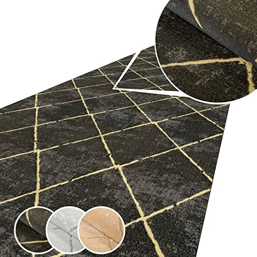 ANRO Teppich Läufer Küchenteppich Küchenläufer Flur Läufer Küche rutschfest anpassbar Weich Velours Schwarz 180x80cm