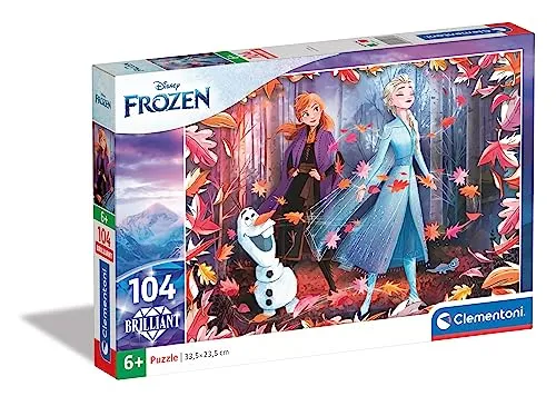 Clementoni 20161 Brilliant Puzzle Disney Frozen 2 – Puzzle 104 Teile ab 6 Jahren, farbenfrohes Kinderpuzzle mit Schimmer-Effekt, Geschicklichkeitsspiel für Kinder