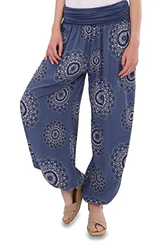 Malito - Damen Haremshose Orient Print aus Baumwolle - Leichte Stoffhose elastischer Bund - Aladinhose für Strand & Alltag - Pumphose für Frauen 7197 (Größe: 34-42 Jeansblau)
