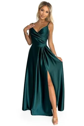 Numoco Abendkleid Chiara Maxikleid Satinkleid Cocktailkleid Partykleid Kleid aus Satin Sommerkleid langes Kleid, grün (DE/NL/SE/PL, Alphanumerisch, S, Regular, Regular, Grün)