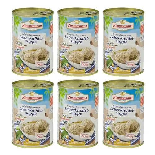 Food-United Leberknödel Suppe 6x400ml Dose - Fleischkonserven: Erleben Sie die bayerische Tradition mit herzhaften Leberknödeln in konzentrierter Brühe – ideal als wärmende Mahlzeit oder kreative Basis für Gerichte.