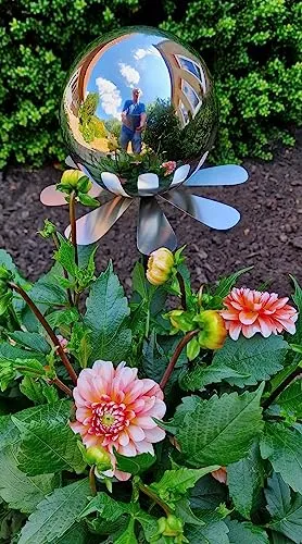 Jürgen Bocker Garten-Ambiente Blütenzauber Rotterdam Rosenkugel 15 cm Edelstahl Gartenstecker Deko mit Stab 80 cm (Silber poliert)