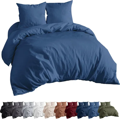 Premium Mikrofaser Bettwäsche Set 135x200 + 80x80 cm Bettwäschegarnitur, in Farbe: Jeans