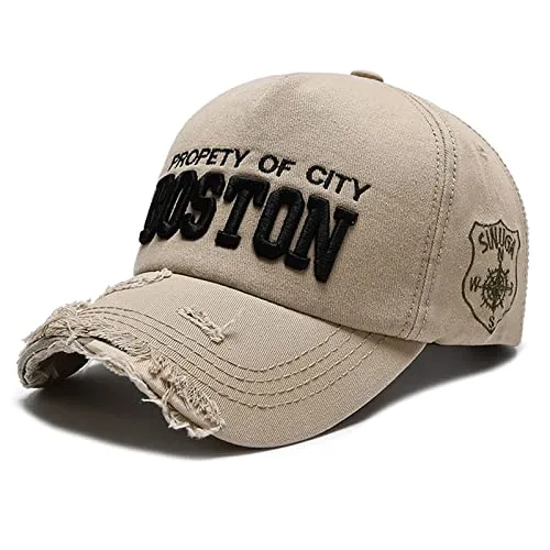 Sporty Baseballcap Boston Distressed Snapback Vintage Used Look Retro Oldschool Kappe Mütze Cap Schirmmütze Basecap verstellbar (beige2)