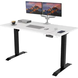 POKAR Höhenverstellbarer Schreibtisch – Elektrisch, 140x60 cm, Weiß