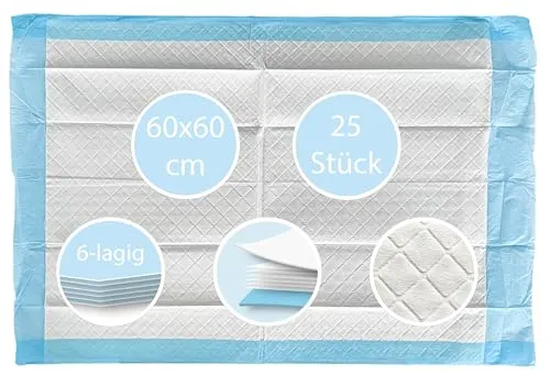 Stück TIGA-MED Krankenunterlagen 60x60cm | 6-lagig | Trainingspads | Wickelunterlagen für Babys | Einmal Patientenunterlagen | Inkontinenzunterlagen | Welpenunterlagen 25
