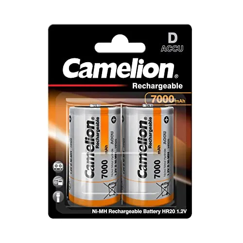 Camelion 17070220 - Akku NiMH Batterie Mono / R20 / D mit 1,2 Volt, 2 Stück, Kapazität 7000 mAh, wiederaufladbar, für verschiedenste Geräte- und Verbraucheranforderungen