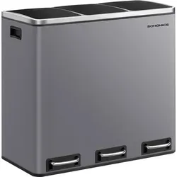 SONGMICS Mülleimer 3 x 18 L, ergonomisches Mülltrennsystem - Praktisches Mülltrennsystem mit 3 Fächern à 18 L. Ergonomisches Design für einfache Handhabung und effiziente Abfalltrennung im Haushalt.