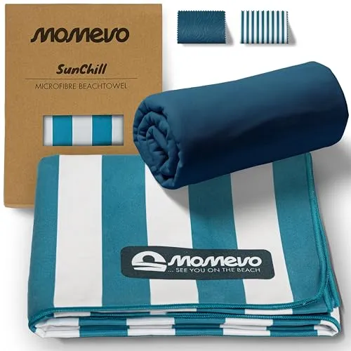 Momevo SunChill - Mikrofaser Handtuch - kompaktes Sporthandtuch, Reisehandtuch, Strandtuch - schnelltrocknend und leicht für Strand, Sport, Fitness, Sauna (Sailor)
