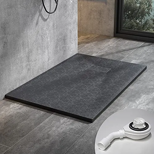 Duschwanne 120x90 cm SMC Brausetasse Schwarz Steinoptik Antirutsch Duschtasse Niedrige Schwelle Extraflach Brausetasse