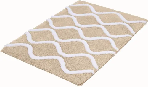 Kleine Wolke Badematte Piana - Badteppich mit rutschhemmender Beschichtung, ideal für Fußbodenheizung und modernes Wellen 3D-Design in sandbeige, Maße 60 cm x 90 cm.